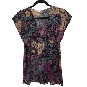 Girl Talk Purple Multicolor Sheer Blouse Juniors Medium